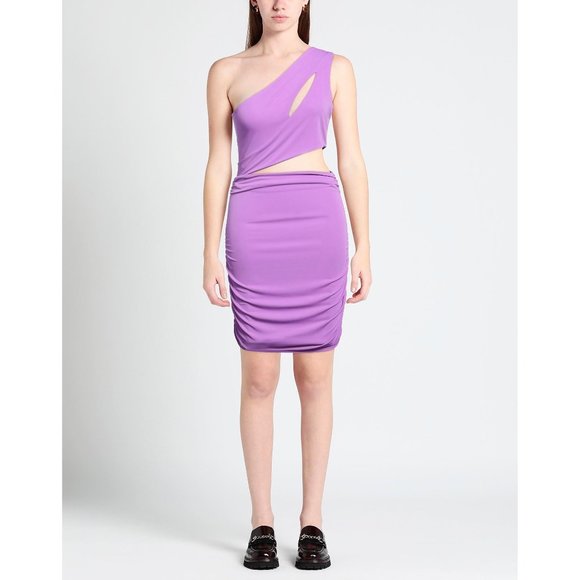 HAVEONE Italian Lilac Jersey Dress: Chic Frills and Elegance, Size Small - Picture 2 of 4